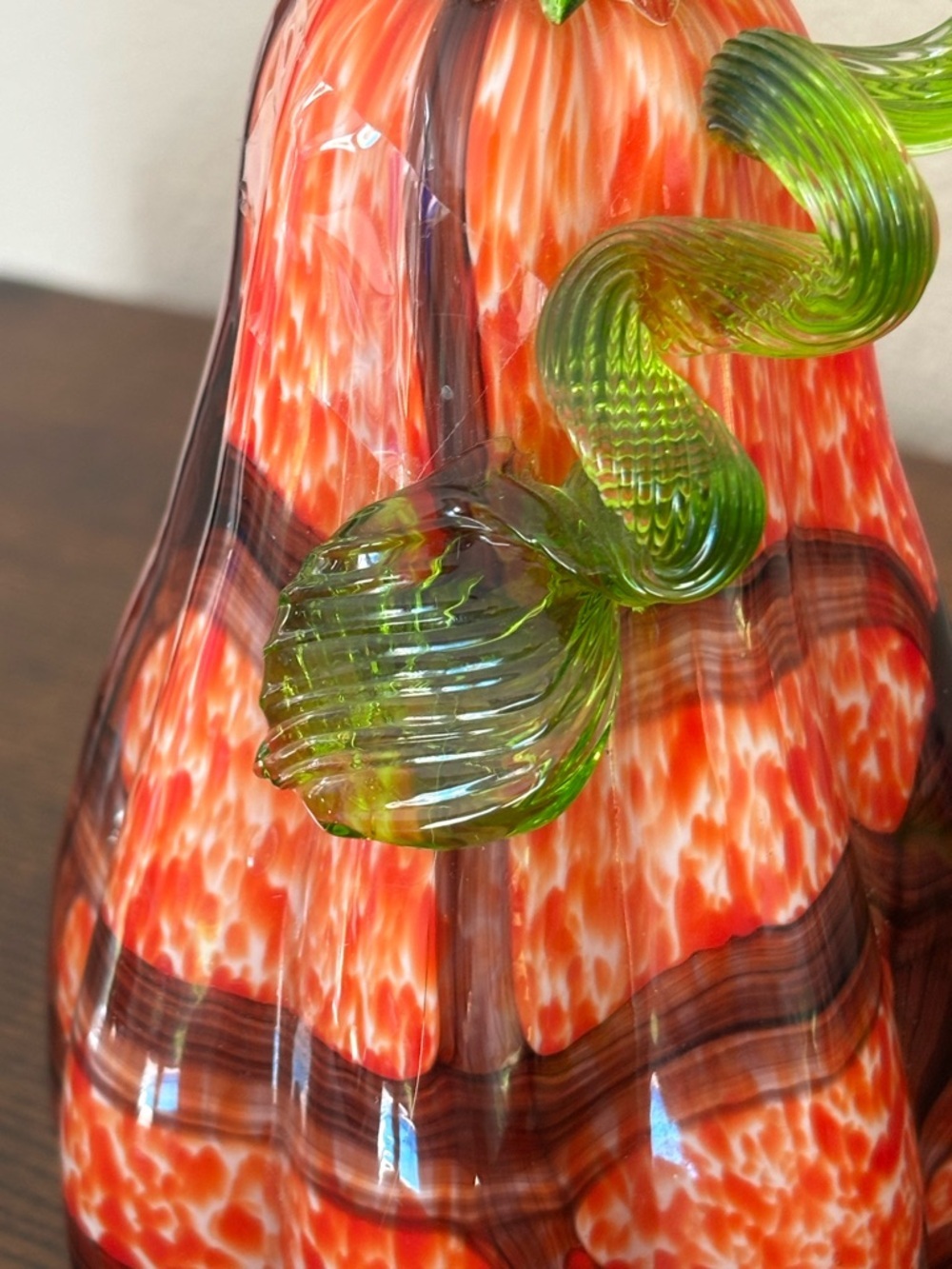 hand-blown orange and red mosaic glass gourd by Global Village Glass - Picture 8 of 8